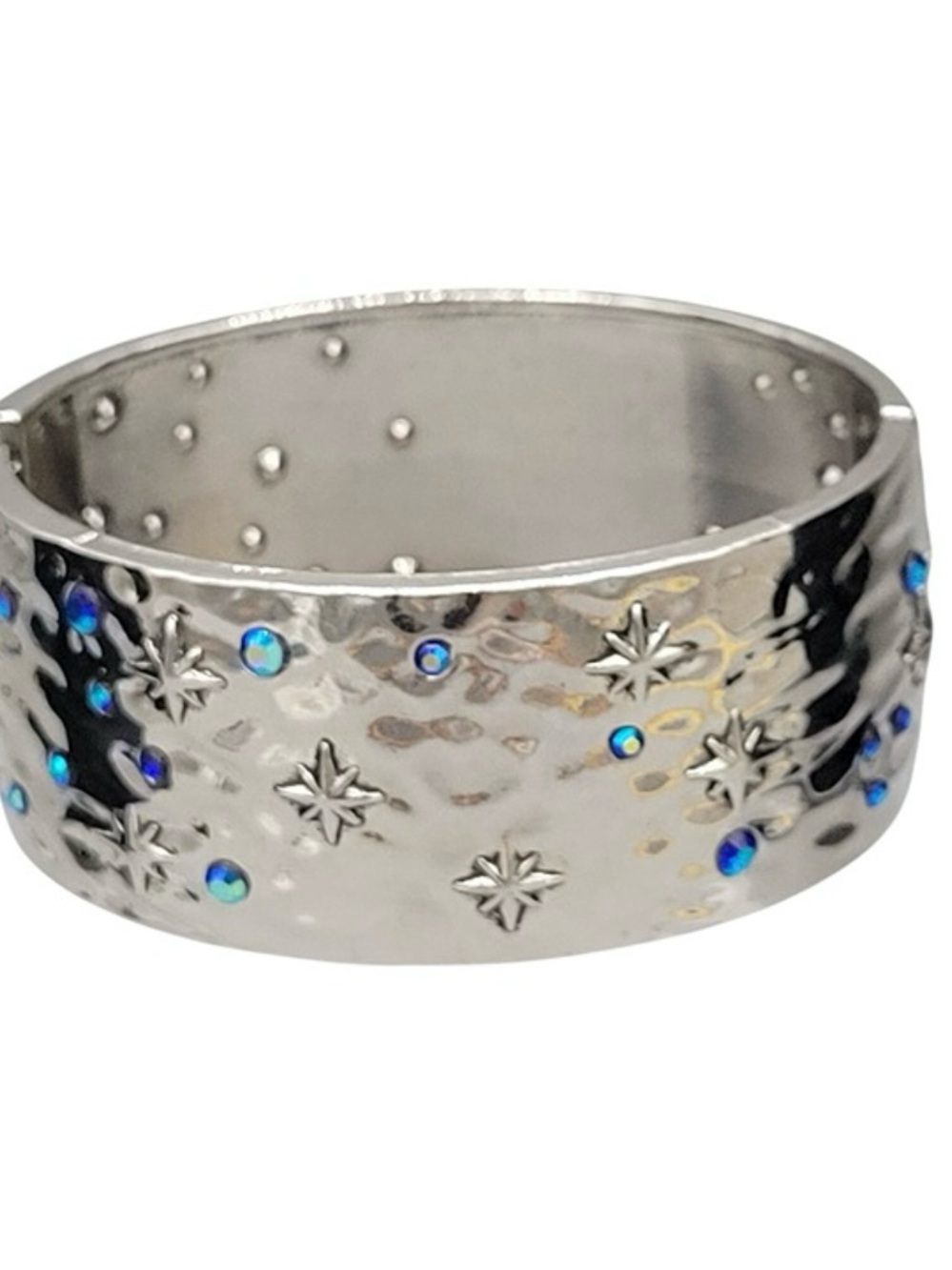 Paparazzi Hinged Bracelet Across the Constellation Blue Rhinestone Hammered NWOT - Picture 2 of 2